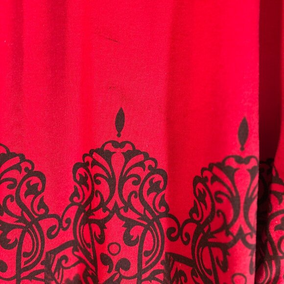 Muisey Red Long Tunic with Shawl Collar and Black Decorative Trim Size L - Picture 7 of 11